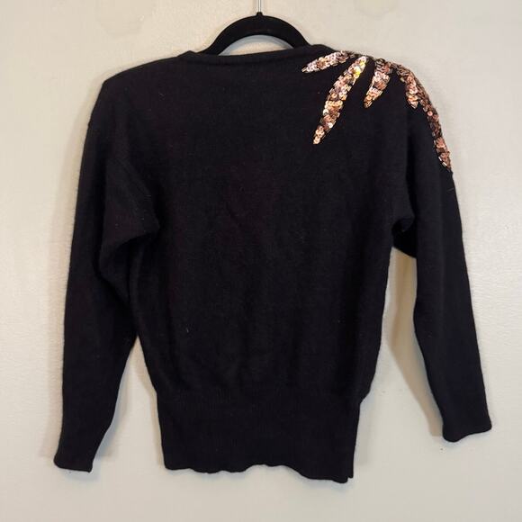 Jon St Jon VTG Sweater Women S Black Lambswool Sequin Beaded Pullover Sweater - Picture 2 of 8